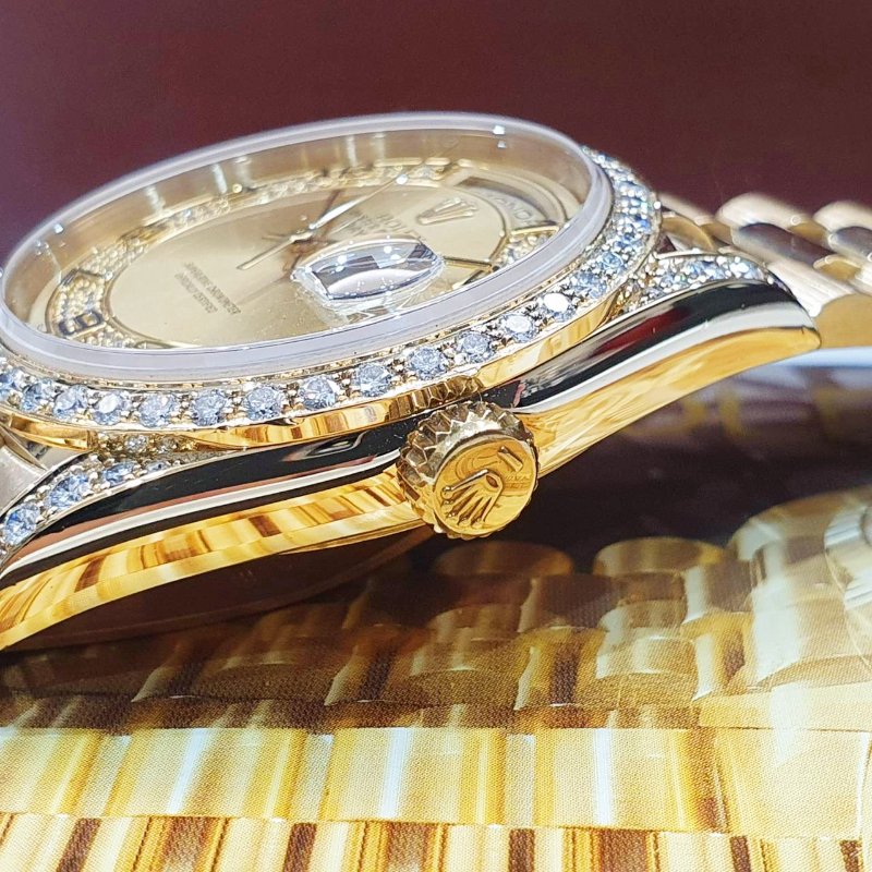 【大眾名錶】ROLEX 勞力士 18388 Day-Date 蠔式18K 市場少有 原廠鑽圈/鑽腳 大眾名錶B1352-6