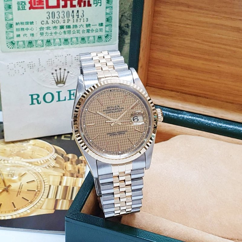 【大眾名錶】ROLEX 勞力士16233 Datejust 蠔式日誌 千鳥格T柱面盤 台灣保單 大眾名錶B1353-1