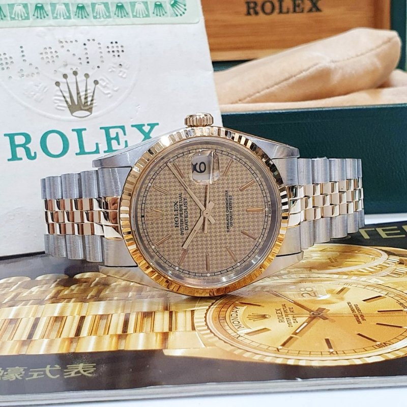 【大眾名錶】ROLEX 勞力士16233 Datejust 蠔式日誌 千鳥格T柱面盤 台灣保單 大眾名錶B1353-2