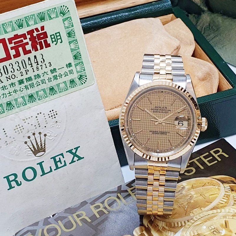 【大眾名錶】ROLEX 勞力士16233 Datejust 蠔式日誌 千鳥格T柱面盤 台灣保單 大眾名錶B1353-3