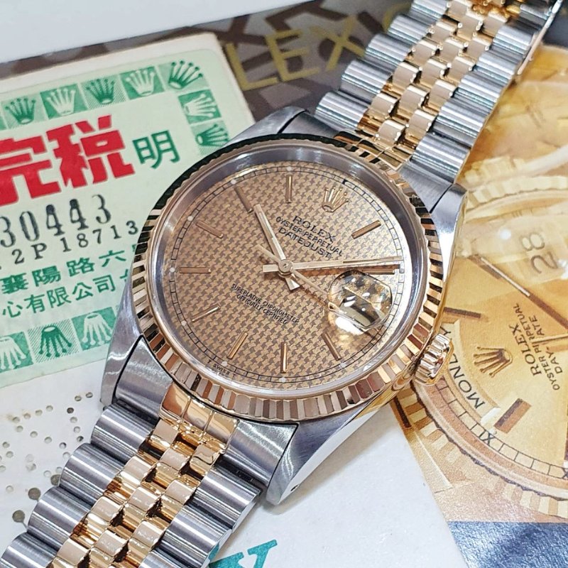 【大眾名錶】ROLEX 勞力士16233 Datejust 蠔式日誌 千鳥格T柱面盤 台灣保單 大眾名錶B1353-5