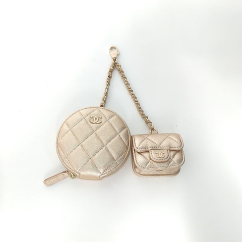 CHANEL 金色羊皮羊皮鐳射標子母耳機包圓餅包