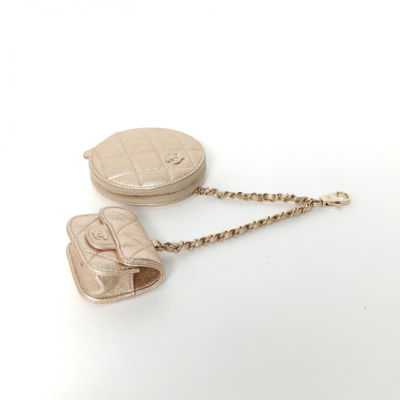 CHANEL 金色羊皮羊皮鐳射標子母耳機包圓餅包-1