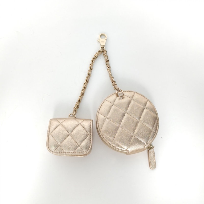 CHANEL 金色羊皮羊皮鐳射標子母耳機包圓餅包-2