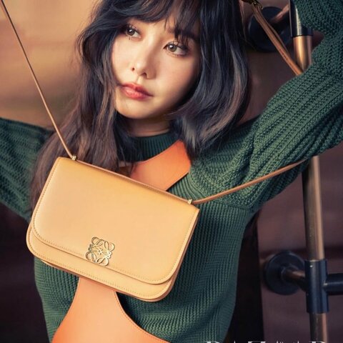 LOEWE 奶茶色金扣  細膩光面box皮  19x6x13.5cm 99新配件肩帶 塵袋