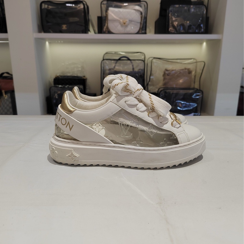 98新Louis Vuitton路易威登 Time Out滿logo透明浮雕老花sneaker運動鞋34.5碼 可以搭配各種彩色襪子-2