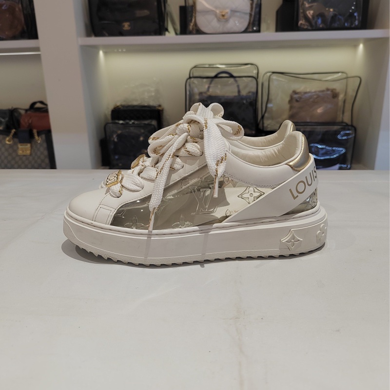 98新Louis Vuitton路易威登 Time Out滿logo透明浮雕老花sneaker運動鞋34.5碼 可以搭配各種彩色襪子-3