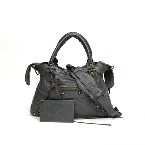 BALENCIAGA 灰色羊皮巴黎世家機車包