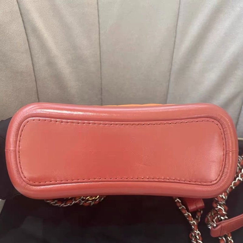 Chanel 橘色拼皮 V紋 流浪包 小號 鏈條包 肩背斜背包 20*17cm 98新配件塵袋 購證 保卡-4