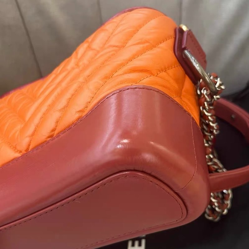 Chanel 橘色拼皮 V紋 流浪包 小號 鏈條包 肩背斜背包 20*17cm 98新配件塵袋 購證 保卡-5