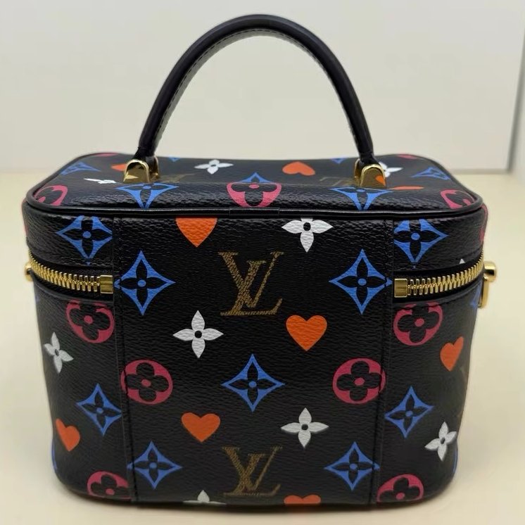 LV 黑三彩 老花化妝包 19*13cm 98新配件鑰匙鎖 塵袋-7