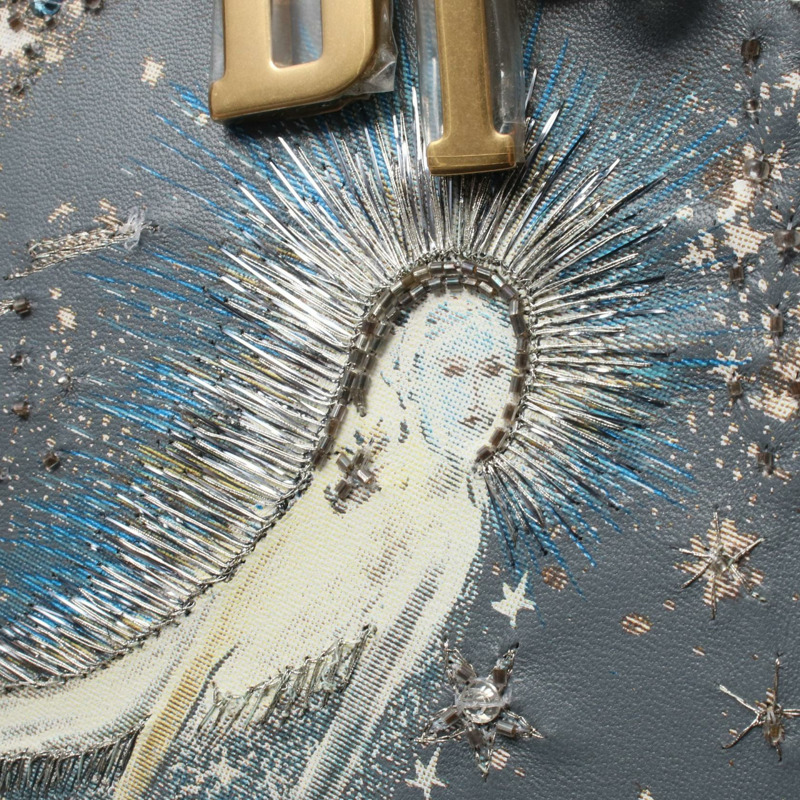Dior LADY DIOR Christian Dior 刺繡兩用手提包 皮革 藍色 二手 女士-8