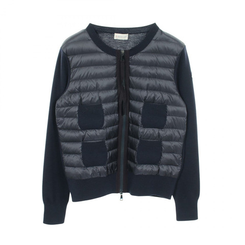 MONCLER 開襟羊毛拼接羽絨外套，海軍藍，二手女款V碼