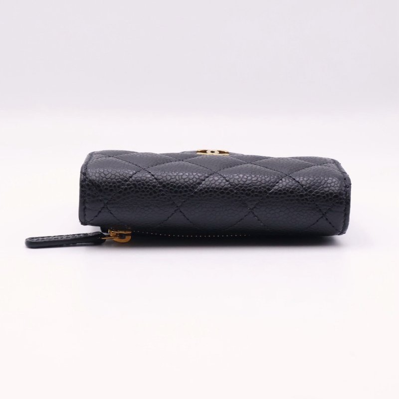 CHANEL 經典口蓋三折短夾 - 黑金-4