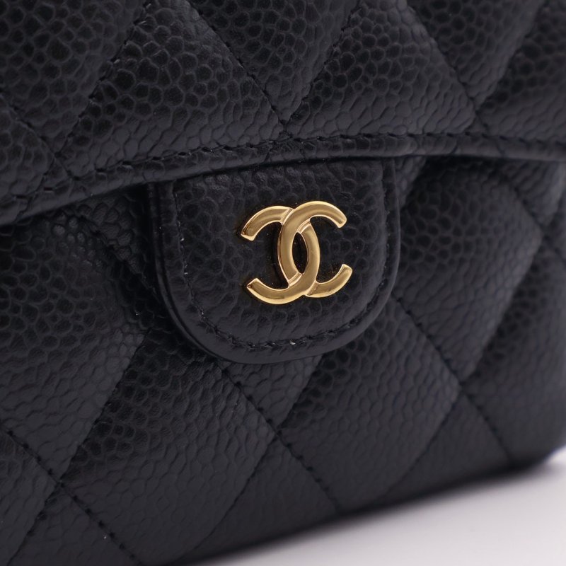 CHANEL 經典口蓋三折短夾 - 黑金-19