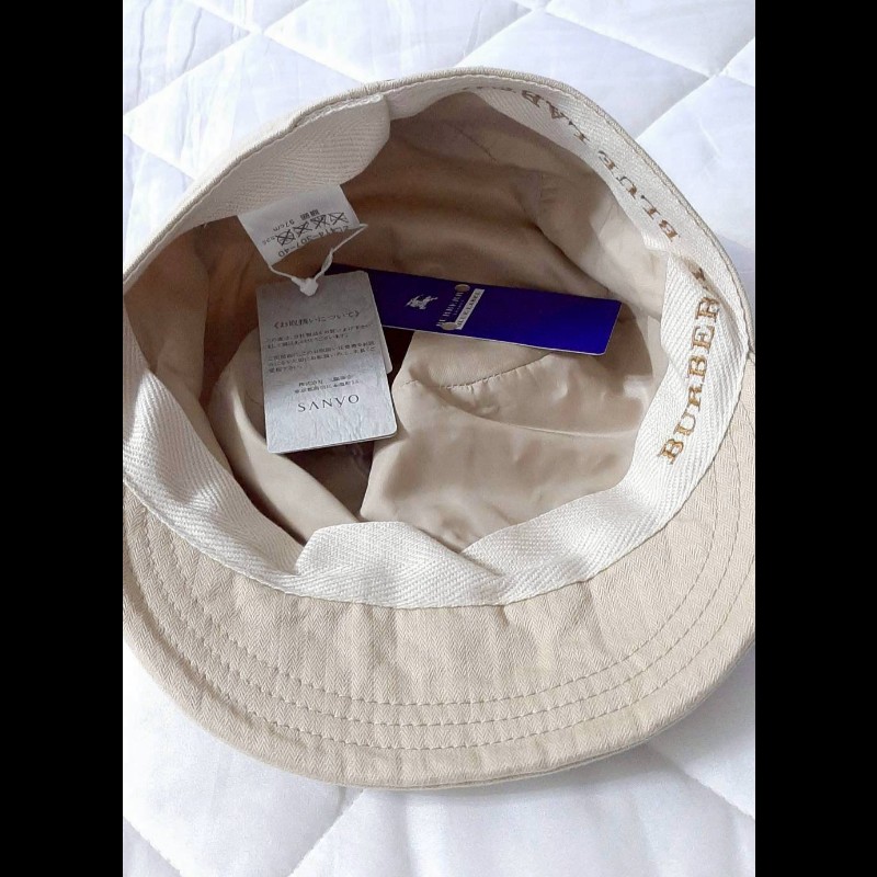 (日本製MIJ)絕版BURBERRY博柏利 BLUE LABEL 藍標 戰馬 皮革標 中性卡其色平頂軍帽ONE SIZE-3