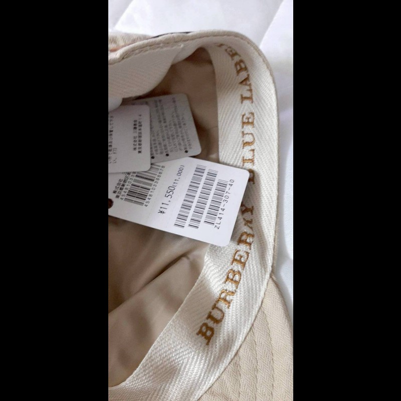 (日本製MIJ)絕版BURBERRY博柏利 BLUE LABEL 藍標 戰馬 皮革標 中性卡其色平頂軍帽ONE SIZE-4
