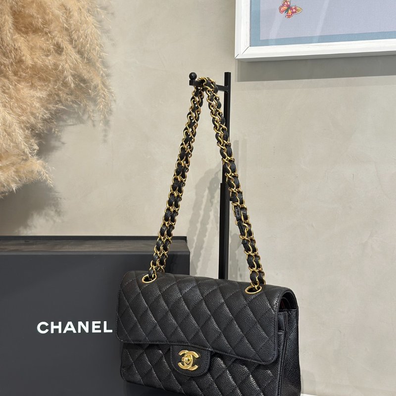 CHANEL 經典口蓋包 CF23 - 粒面牛皮黑金-3
