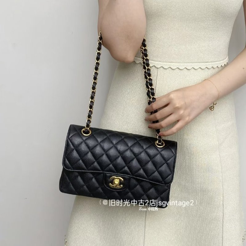 CHANEL 經典口蓋包 CF23 - 粒面牛皮黑金-14