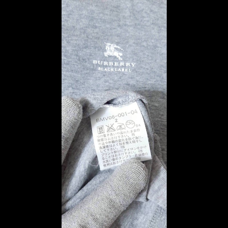 絕版BURBERRY 博柏利 BLACK LABEL 黑標 戰馬 男灰色V領燙印LOGO短袖T恤2號-7