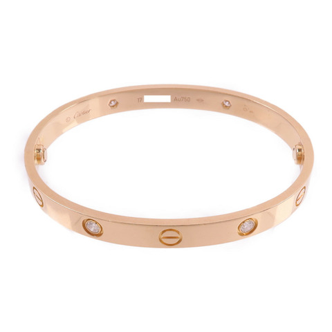 CARTIER 18K玫瑰金Love Bangle 4P Dia鑽石手鐲