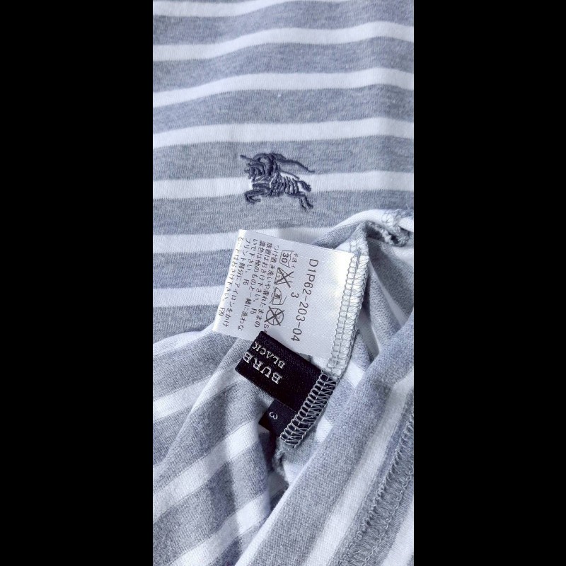 (日本製MIJ)絕版BURBERRY 博柏利 BLACK LABEL 黑標 戰馬 男灰白條紋短袖T恤3號-7
