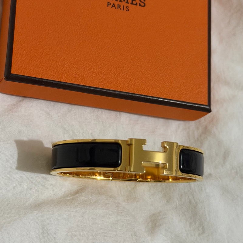 愛馬仕Hermes Clic H黑金琺瑯手環-6