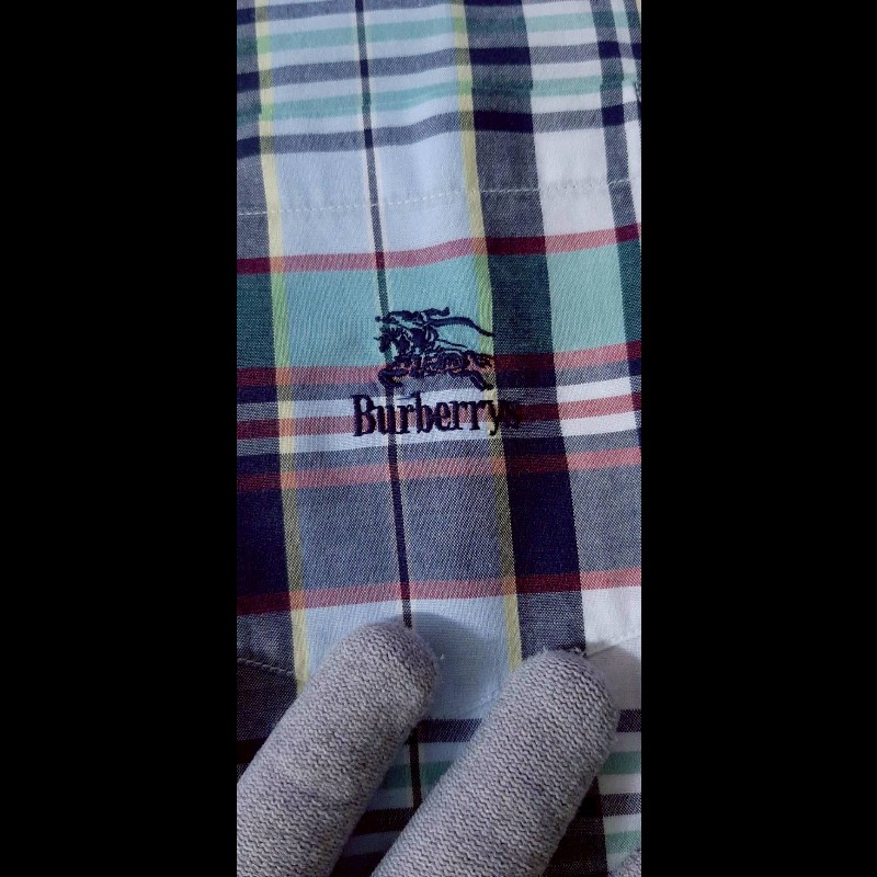 絕版古著BURBERRYS 博柏利 男馬德拉斯格紋短袖襯衫160A-4