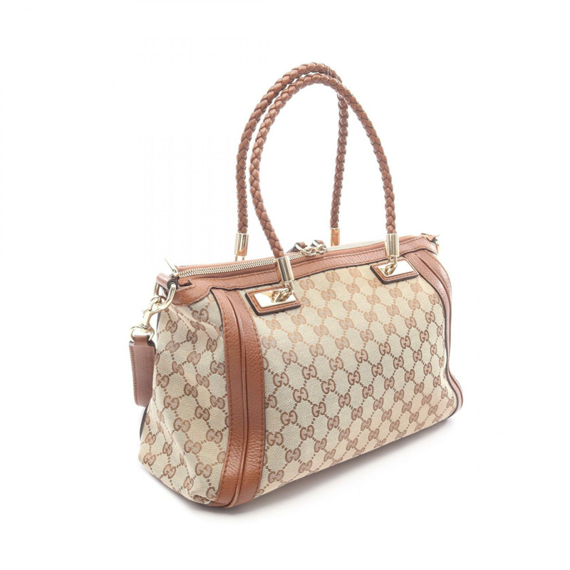 GUCCI Bella Bamboo GG帆布單肩托特包 282300 皮革 米棕色 二手-1
