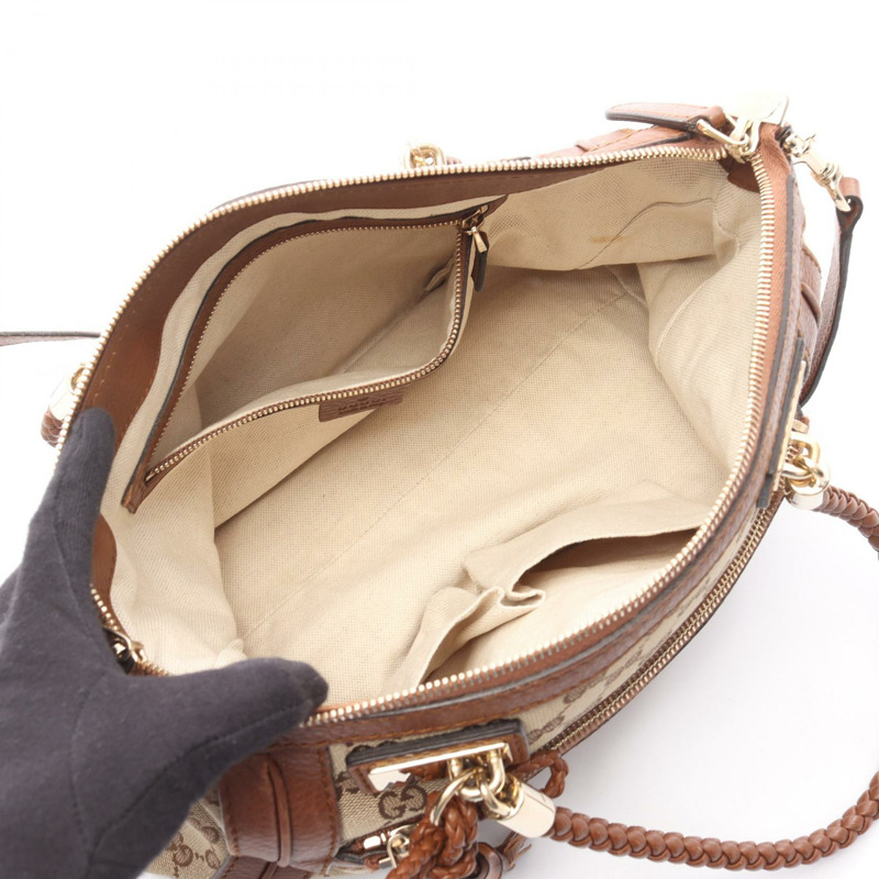 GUCCI Bella Bamboo GG帆布單肩托特包 282300 皮革 米棕色 二手-2