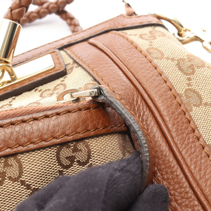 GUCCI Bella Bamboo GG帆布單肩托特包 282300 皮革 米棕色 二手-9