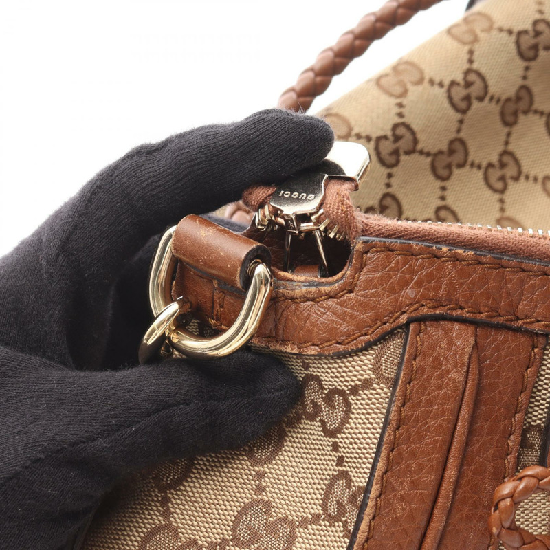 GUCCI Bella Bamboo GG帆布單肩托特包 282300 皮革 米棕色 二手-12