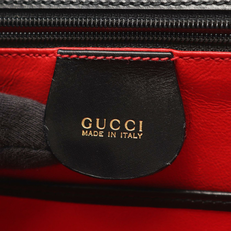 GUCCI 竹節單肩斜背包,黑色皮革,二手女款-3