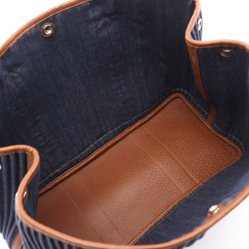HERMES 花園派對小號手提包 Toile Denim Canel Buffle 皮革海軍藍二手 L-2
