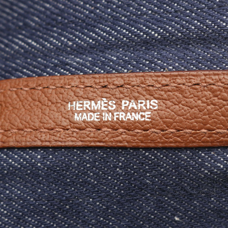 HERMES 花園派對小號手提包 Toile Denim Canel Buffle 皮革海軍藍二手 L-3