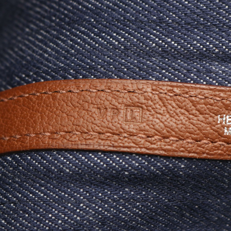 HERMES 花園派對小號手提包 Toile Denim Canel Buffle 皮革海軍藍二手 L-4