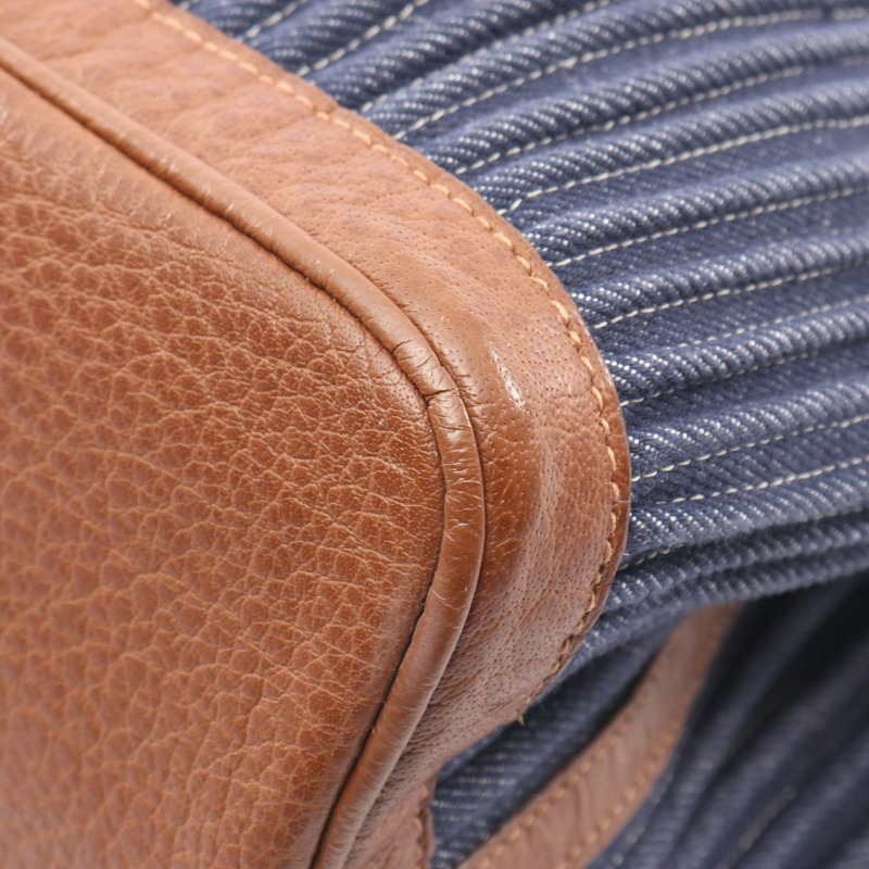 HERMES 花園派對小號手提包 Toile Denim Canel Buffle 皮革海軍藍二手 L-5