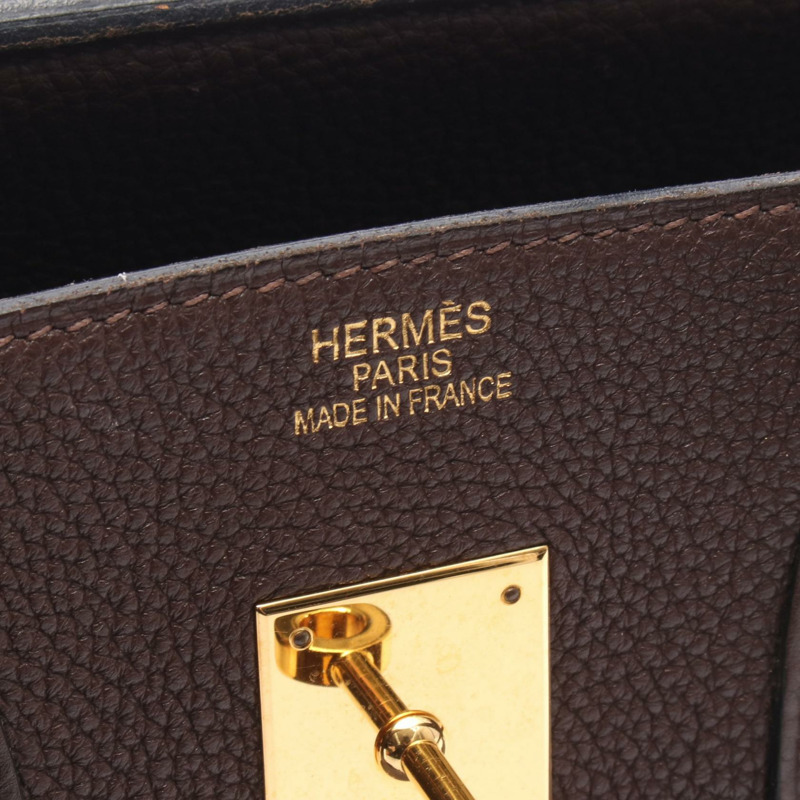 HERMES Birkin 35 手提包 Togo 皮革棕色巧克力色二手女式 GHW L-3