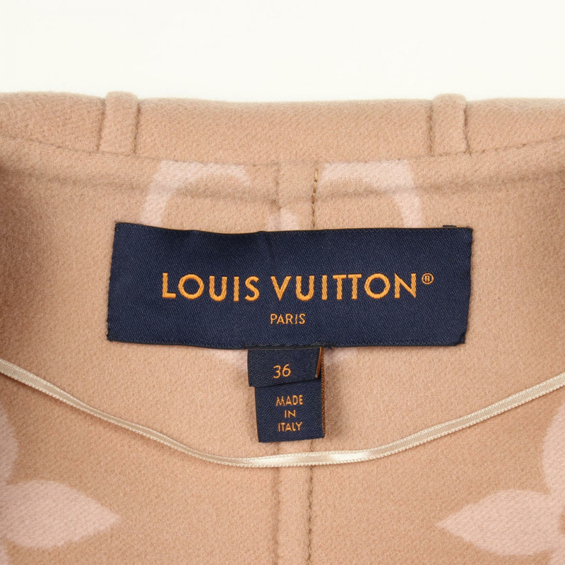 路易威登 (LOUIS VUITTON) 連帽裹身大衣，巨型Monogram圖案，其他款式，RW221WW，NUV FMCO05，羊毛材質，米色，二手女款-2