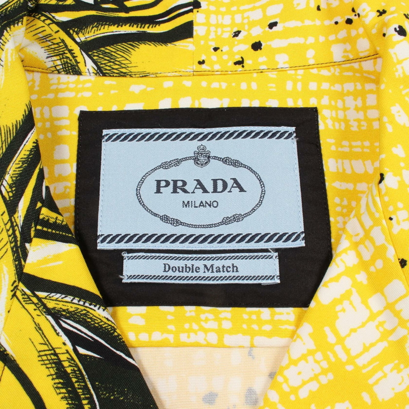 PRADA 雙色拼接香蕉領短袖襯衫 UCS406 純棉 男款 #M-2