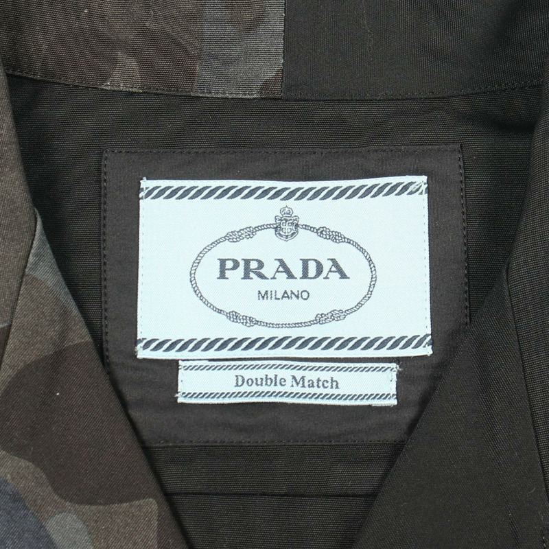 PRADA 雙色迷彩府綢襯衫,純棉,黑色/海軍藍,二手男款,M碼-2