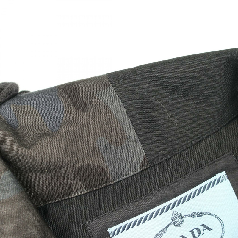 PRADA 雙色迷彩府綢襯衫,純棉,黑色/海軍藍,二手男款,M碼-5