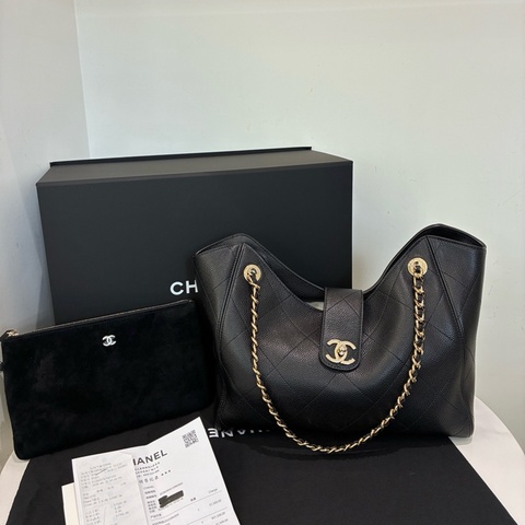 ✨閒置新未使用🆕Chanel香奈兒 26P腋下hobo雙C 經典菱格紋托特包肩背包 黑金配色✅正品