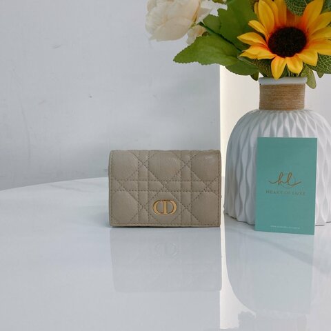 MS0735 Dior 迪澳沙色羊皮 金扣 短錢包 Caro Glycine Wallet Beige x GHW