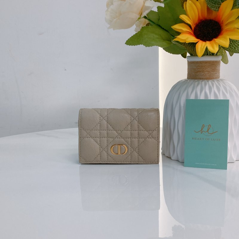 MS0735 Dior 迪澳沙色羊皮 金扣 短錢包 Caro Glycine Wallet Beige x GHW-0