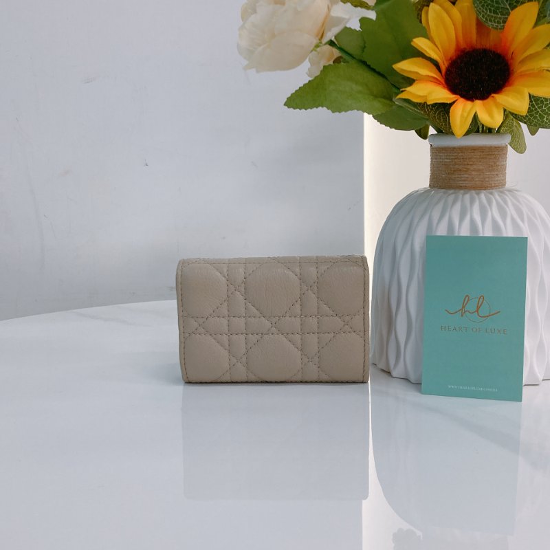 MS0735 Dior 迪澳沙色羊皮 金扣 短錢包 Caro Glycine Wallet Beige x GHW-1