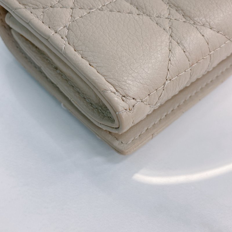 MS0735 Dior 迪澳沙色羊皮 金扣 短錢包 Caro Glycine Wallet Beige x GHW-7