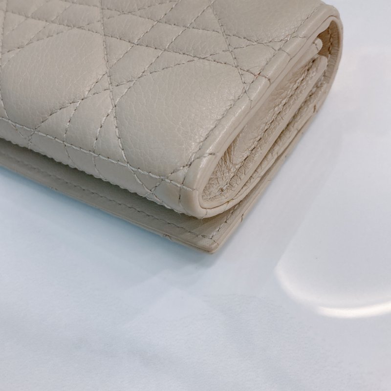 MS0735 Dior 迪澳沙色羊皮 金扣 短錢包 Caro Glycine Wallet Beige x GHW-8