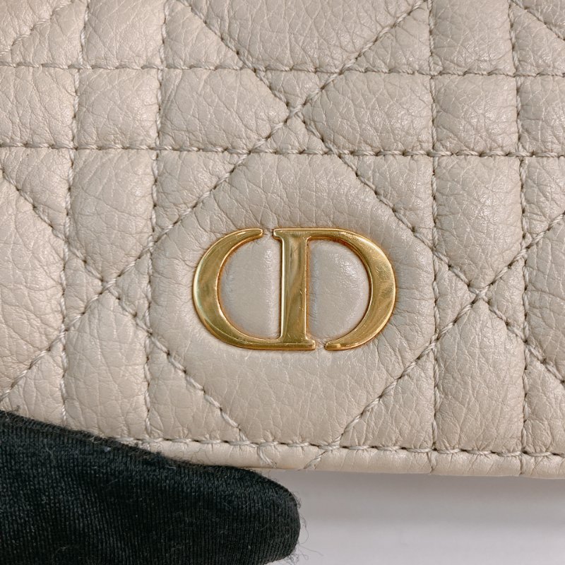 MS0735 Dior 迪澳沙色羊皮 金扣 短錢包 Caro Glycine Wallet Beige x GHW-9