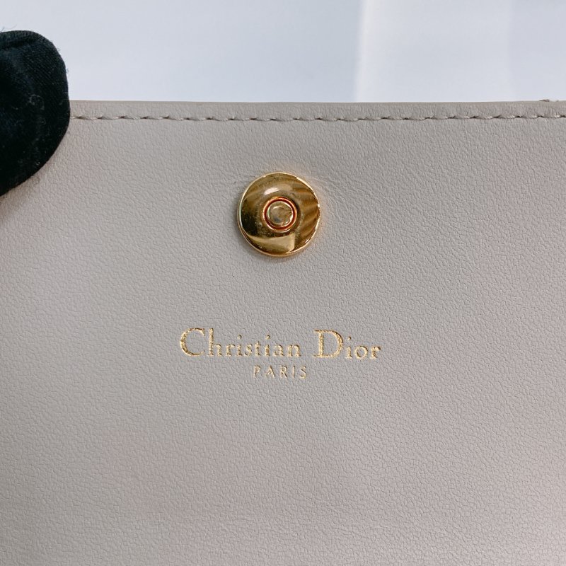 MS0735 Dior 迪澳沙色羊皮 金扣 短錢包 Caro Glycine Wallet Beige x GHW-12